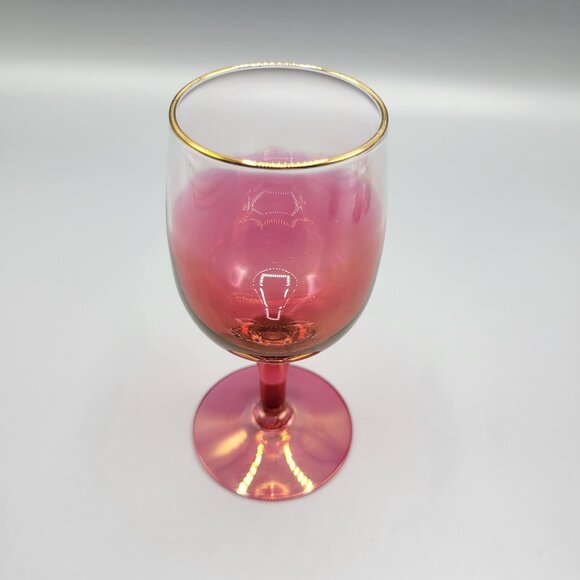 Vintage Set Of 4 MCM Cranberry Ombre Wine Glasses With Gold Rim Accent #2 - Picture 10 of 12